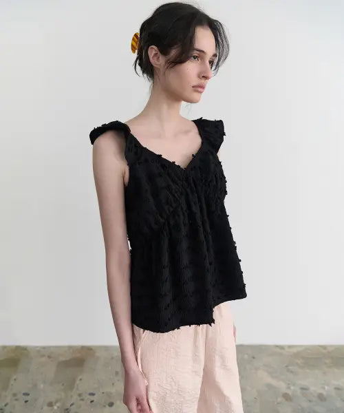 [ANDNEEDS] Bell shirring blouse (black)