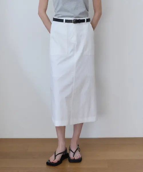 [OURHOPE] Stretch Fatigue A-Line Skirt - White / 스트레치 퍼티그 에이라인 스커트 - White