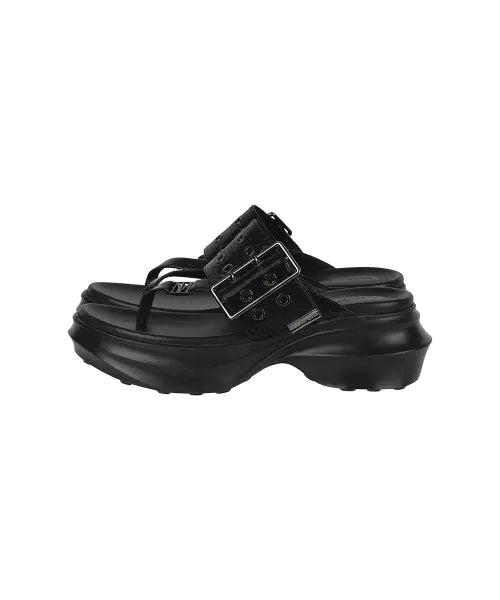 [TREEMINGBIRD] Eyelet Strap Flip Flops [ Black ]