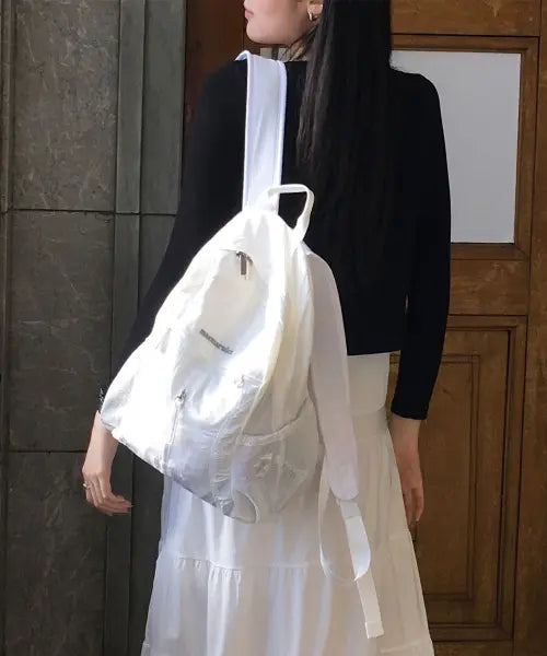 [MASMARULEZ] Curved shirring backpack_Cloud white
