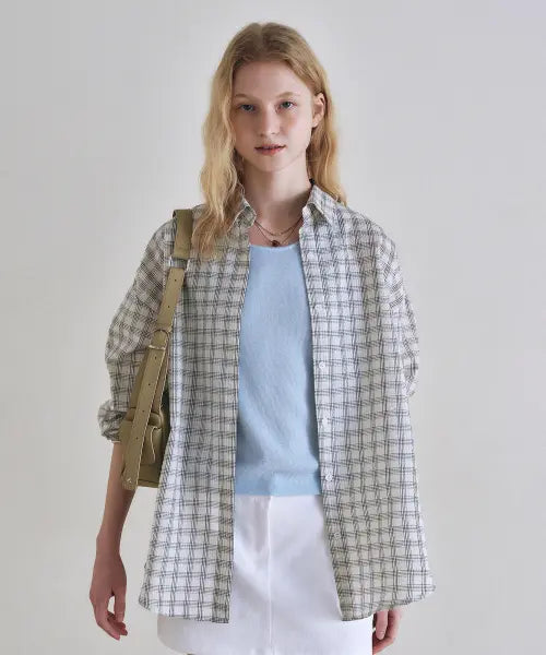 [LOEIL] Loose fit classic check shirt_Ivory