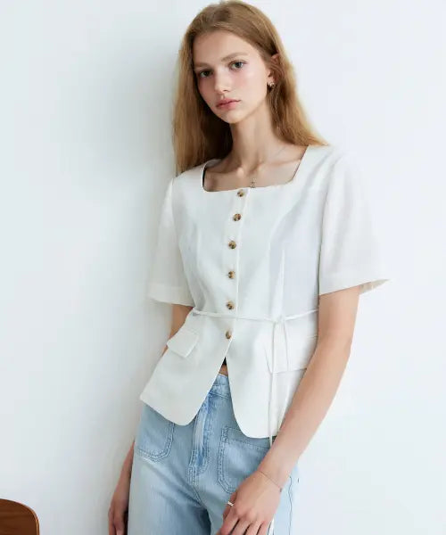 [MIXXO] Square Neck Short Sleeve Jacket / 스퀘어넥 반팔자켓_MIWJKG571B