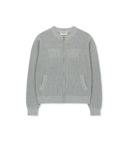 [MATIN KIM] BACK LOGO JACQUARD MESH KNIT ZIP UP IN LIGHT GREY