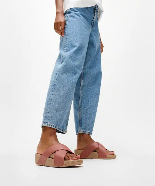 [FITFLOP] Women's Loulou Cross Slide Leather Sandals - Rust Rose / 여성 루루 크로스 슬라이드 레더 샌들 - 러스트 로즈 (FT64K2D167)