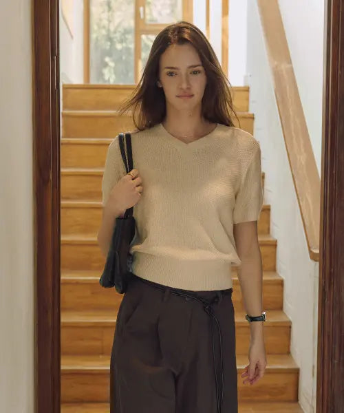 [COSTUMEOCLOCK WOMAN] [Women] [ITALY] Basic V-Neck PK Half Knit 5 COLOR COWKT008 / [ITALY] 베이직 브이넥 PK 하프 니트 5 COLOR COWKT008