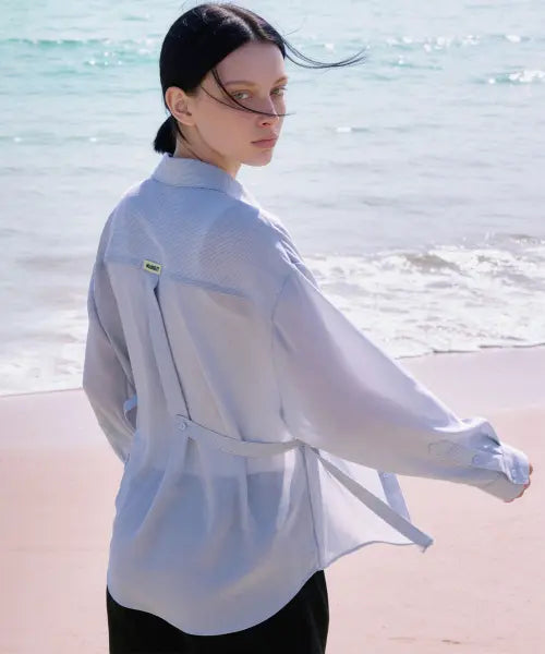 [MUUREUT] Summer Stripe Sheer Shirt (Imported Fabric) [Soda] / 여름 스트라이프 시스루 셔츠 (수입 원단) [소다]