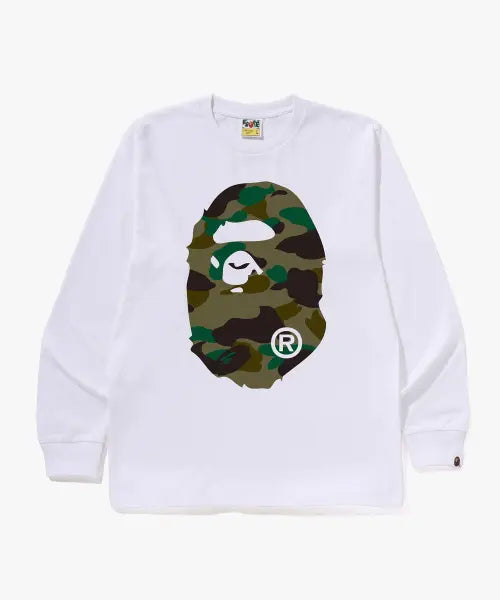 [BAPE] First Camo Big Ape Head Long Sleeve T-Shirt (M) White/Green / 퍼스트 카모 빅 에이프 헤드 롱슬리브 티셔츠(M) WHITE/GREEN