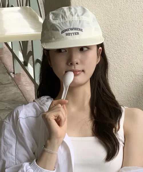 [SOMEWHEREBUTTER] Square Logo Camp Cap - Butter