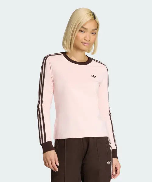 [ADIDAS] 3-Stripes Long Sleeve Slim Fit T-Shirt - Sandy Pink/Aura Coffee / 3-스트라이프 롱 슬리브 슬림 핏 티셔츠 - 샌디핑크:아우라커피 / KC9015
