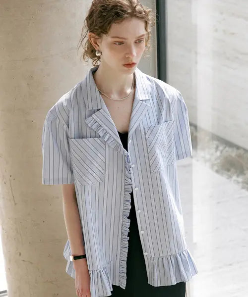 [DEWEDEWE] SUMMER FRILL SHIRT_BLUE / 썸머 프릴 셔츠_블루