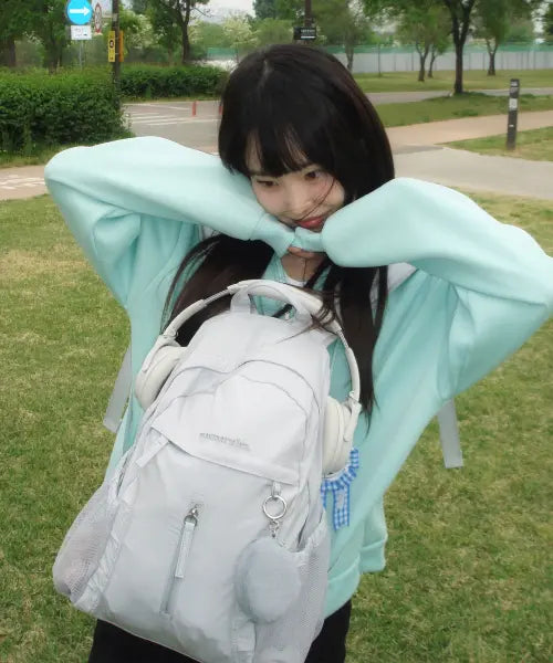 [MASMARULEZ] Curved shirring backpack_Silver gray