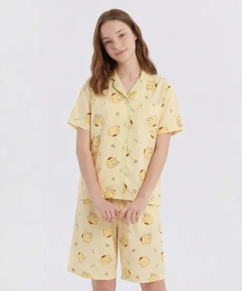 [PREMIERFAM] Sanrio Characters Pompompurin Rayon 5-part Pajama Set / 산리오캐릭터즈 폼폼푸린 레이온 5부 파자마 잠옷세트