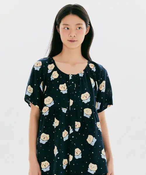 [SPAO] Manggeureonjingom Shirring Pajamas (NAVY) / [망그러진곰] 셔링 파자마(NAVY)_SPPPG23U08