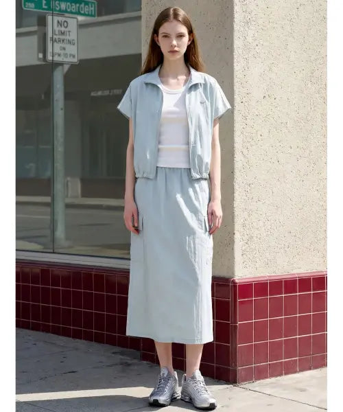 [FOREVER21] High Neck Line Jacket Cargo Banding Skirt Set / 하이넥 라인 자켓 카고 밴딩 스커트 셋업 (FTDBOP006)