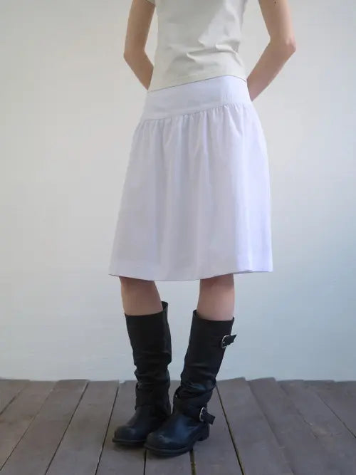 [KIJUN] Shirring Midi Skirt White
