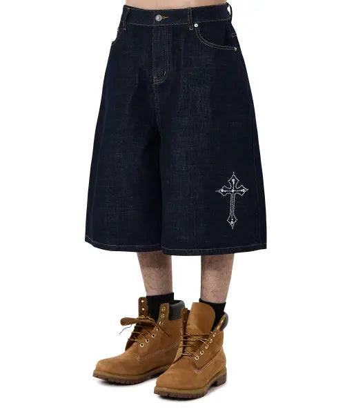 [OPENYARD(OY)] STUD CROSS WIDE SHORTS - INDIGO