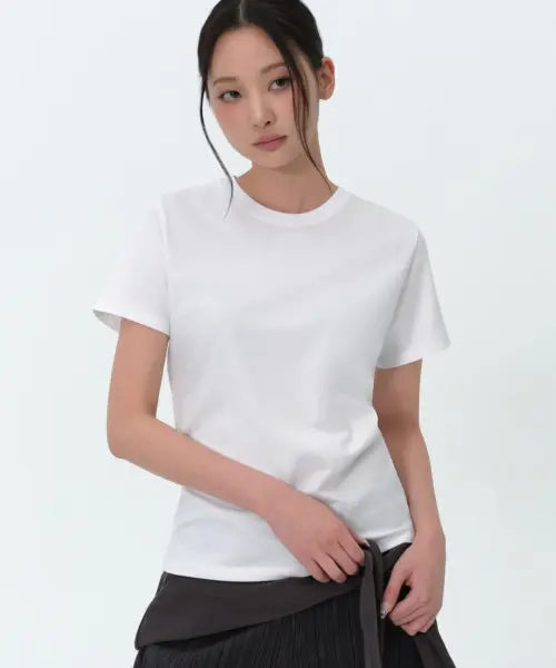[MUSINSA STANDARD WOMAN] Women's Plain Crew Neck T-Shirt [White] / 우먼즈 플레인 크루 넥 티셔츠 [화이트]