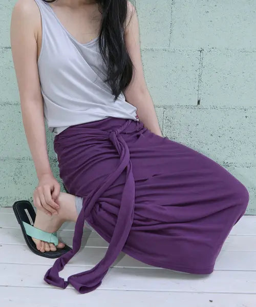 [MICHIKO LONDON KOSHINO] Draped Shirring Tie Skirt Grape / 드레이프 셔링 타이 스커트 그레이프