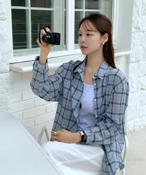 [URAGO] Wrinkle check shirt