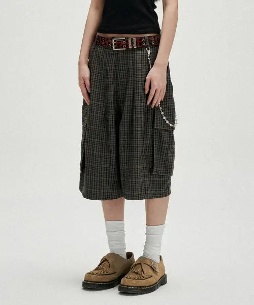 [NOT4NERD] TR Side Pocket Check Bermuda Shorts - Brown