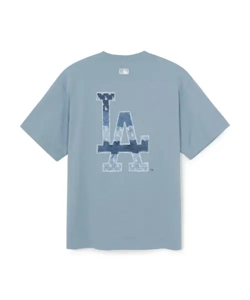 [MLB] Vintage Denim-Like Monogram Oversized Short Sleeve T-Shirt (D.Sky Blue) / 빈티지 데님라이크 모노그램 빅럭스 오버핏 반팔 티셔츠 LA (D.Sky Blue)