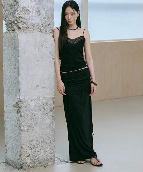 [BER DE NOIR] Halter Drape Long Skirt (Black) / 홀터 드레이프 롱스커트(블랙)