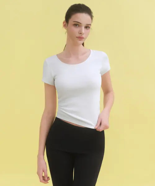 [MUSINSA STANDARD WOMAN] Women's Slim Scoop Neck Cap Sleeve T-Shirt [White] / 우먼즈 슬림 스쿱 넥 캡 슬리브 티셔츠 [화이트]