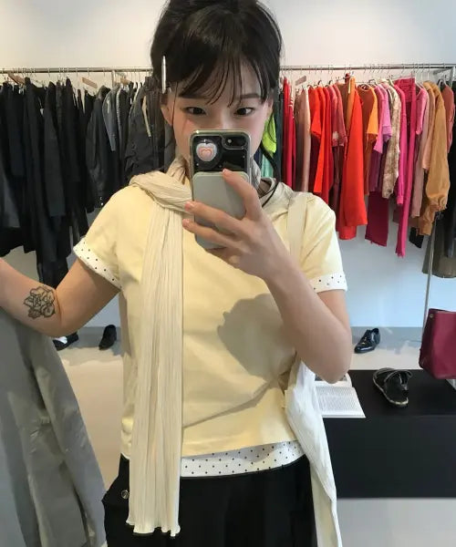 [RONRON] MINI LABEL CROP SHORT SLEEVE CREAM