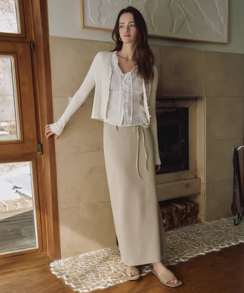 [COSTUMEOCLOCK WOMAN] [Women] Formal Slit H-Line Maxi Skirt Beige COWSK002BEIGE / 포멀 슬릿 H라인 맥시 스커트 베이지 COWSK002BEIGE