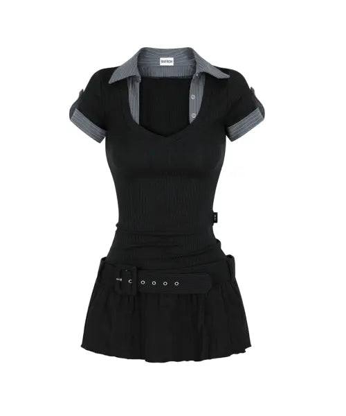 [BNFROM] STUDY WASIT BELT DRESS [BLACK]