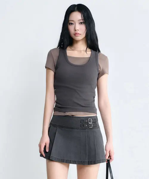 [MUSINSA STANDARD WOMAN] Unbound Girl Women's Pigment Pleats Mini Skirt [Charcoal Grey] / [언바운드 걸] 우먼즈 피그먼트 플리츠 미니 스코츠 [차콜 그레이]