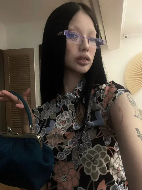 [MIAE] [香] Qipao Floral Top (Black) / [香] 플로럴 치파오 탑 (블랙)