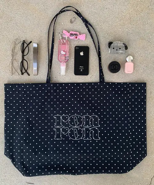 [RONRON] PATTERN LOGO SHOPPER NAVY DOT