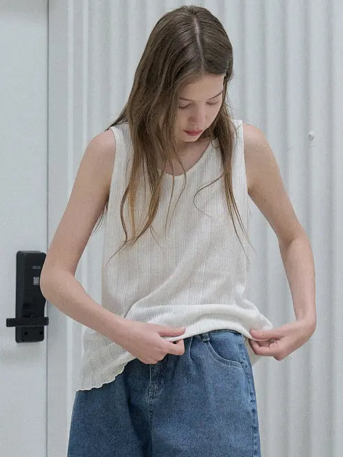 [AVANT-G] Knit Sleeveless Top - OATMEAL