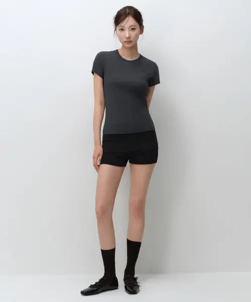 [MUSINSA STANDARD WOMAN] Women's Slim Crew Neck Bra T-shirt [Dark Grey] / 우먼즈 슬림 크루 넥 브라티셔츠 [다크 그레이]