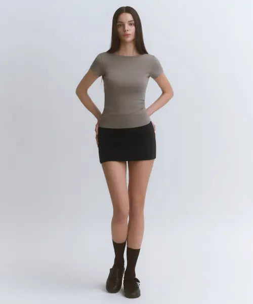 [MUSINSA STANDARD WOMAN] Women's Low Rise Jersey Mini Skirt [Black] / 우먼즈 로 라이즈 저지 미니 스코츠 [블랙]
