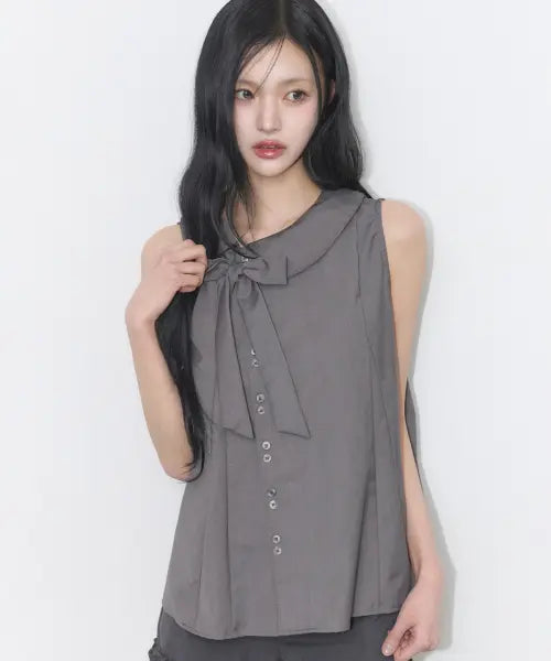[ILLIGO] Rope Flare Blouse Charcoal / 로프 플레어 블라우스 차콜