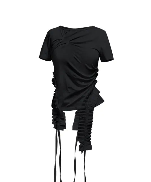 [JUNGDO] PLEATS RAIVE TOP . BLACK