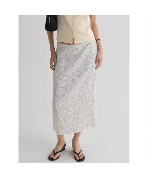 [8SECONDS] Wrinkled Dot Long Skirt - White / 주름지 도트 롱 스커트  화이트