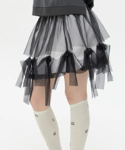 [TYPESERVICE] Mesh Layered Puff Skirt [Black]