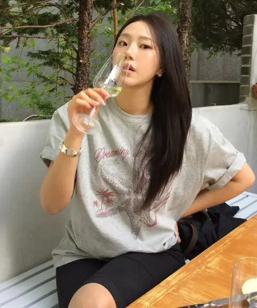 [LEATHERY] Ocean Haze Over-fit T-Shirt [MELANGE] / 오션 헤이즈 오버핏 반팔 티셔츠 [MELANGE]