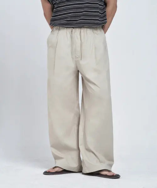 [LEMAIN SECOND] LINEN LIKE BANDING WIDE PANTS [LIGHT BEIGE] / 린넨 라이크 밴딩 와이드 팬츠 [연베이지]