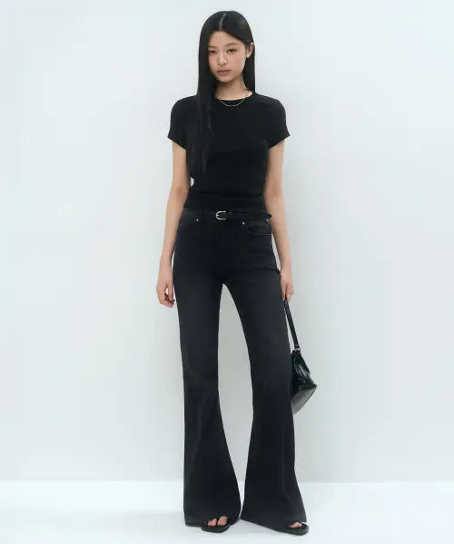 [MUSINSA STANDARD WOMAN] [Coolstandard] Women's Low Rise Slim Flare Denim Pants [Washed Black] / [쿨탠다드] 우먼즈 로 라이즈 슬림 플레어 데님 팬츠 [워시드 블랙]