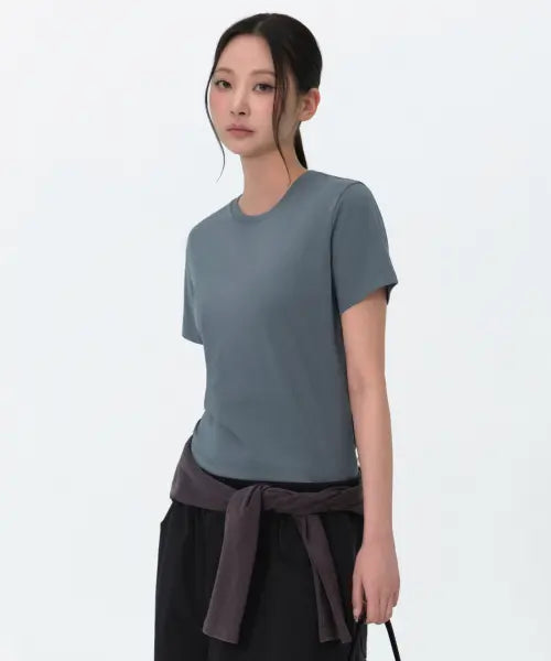 [MUSINSA STANDARD WOMAN] Women's Plain Crew Neck T-Shirt [Peacock Blue] / 우먼즈 플레인 크루 넥 티셔츠 [피콕 블루]