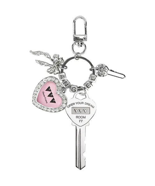 [VVV] Ribbon Heart Lettering Key Keyring / 리본 하트 레터링 열쇠 키링