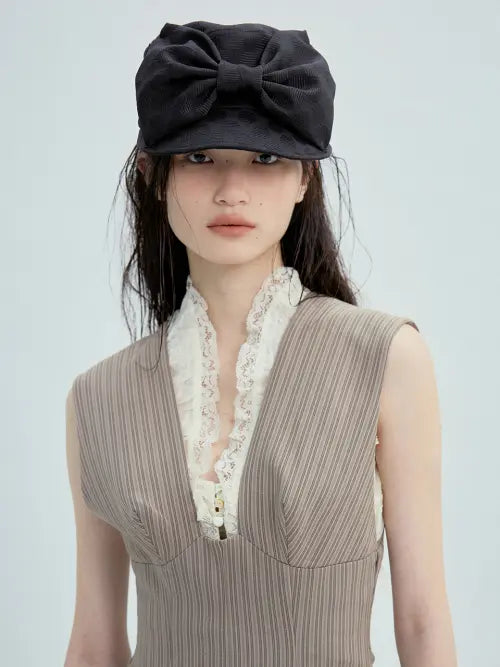 [AWESOME NEEDS] Bellboy Cap Ribbon Dot Black / 벨보이 캡_리본_도트 블랙