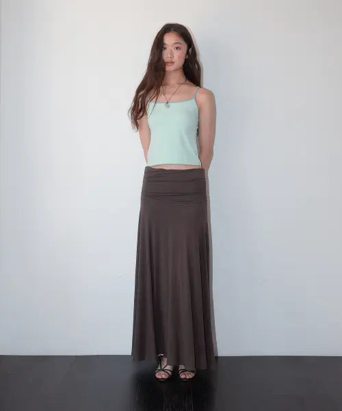 [HOMEBODY THINGS] Cotton Shirring Long Skirt (BROWN)