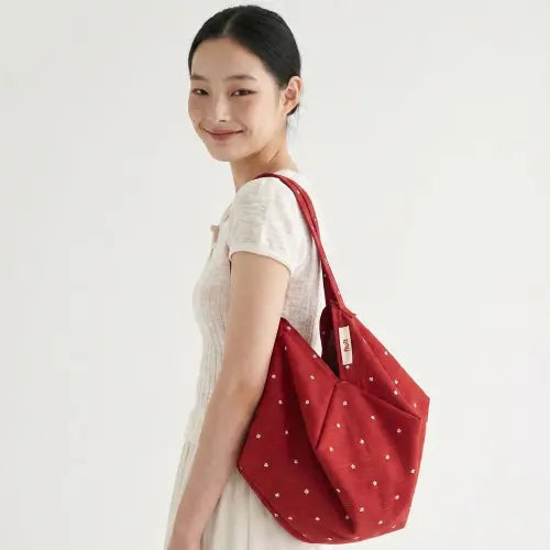 [FLUIT STUDIO] Floral Dot Origami Eco Bag Shoulder Bag / 꽃 도트 접이식 종이접기 에코백 숄더백