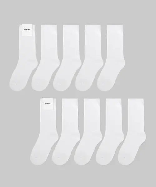 [NUART STUDIO] Cosimo Mid Socks - White (10 Pack) / [10pack] 코시모 미들 삭스 _ 화이트