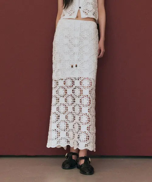 [GENERALIDEA] woman floral crochet maxi skirt [cream] / 플로럴 크로셰 맥시 스커트 [CREAM] / GF2LSK519